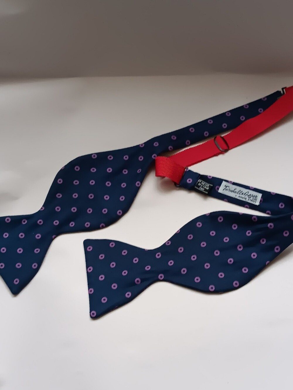Turnbull & Asser| Navy And Pink Silk Adjustable Bowtie Preppy Academia Classic